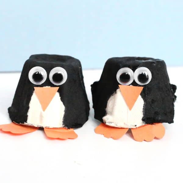 black and white egg carton penguin craft