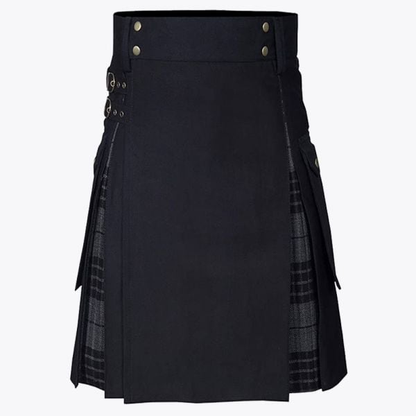 black cotton gray watch tartan hybrid utility kilt 1