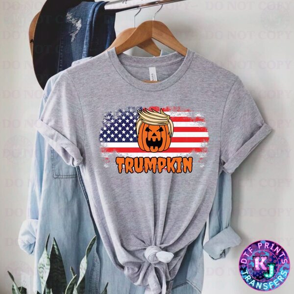 Trumkin Halloween Pumpkin Parody Design With American Flag Background