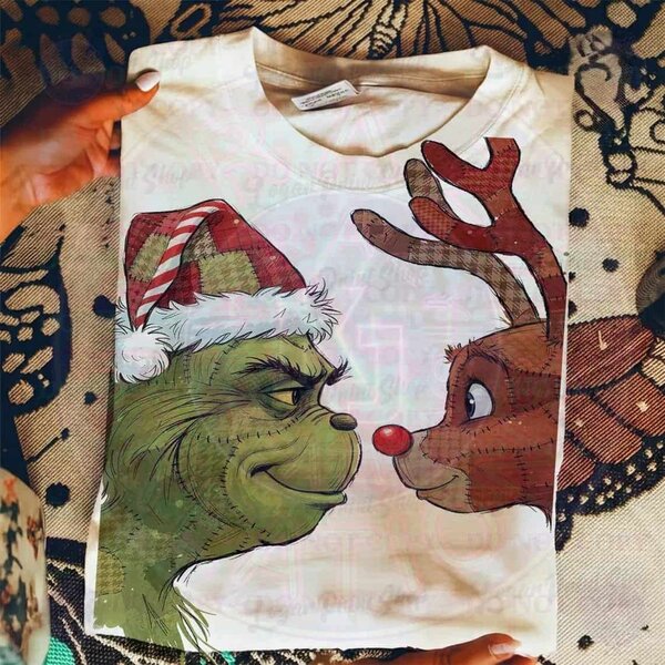 Grinch and Rudolph Face-Off Funny Christmas Reindeer Design
