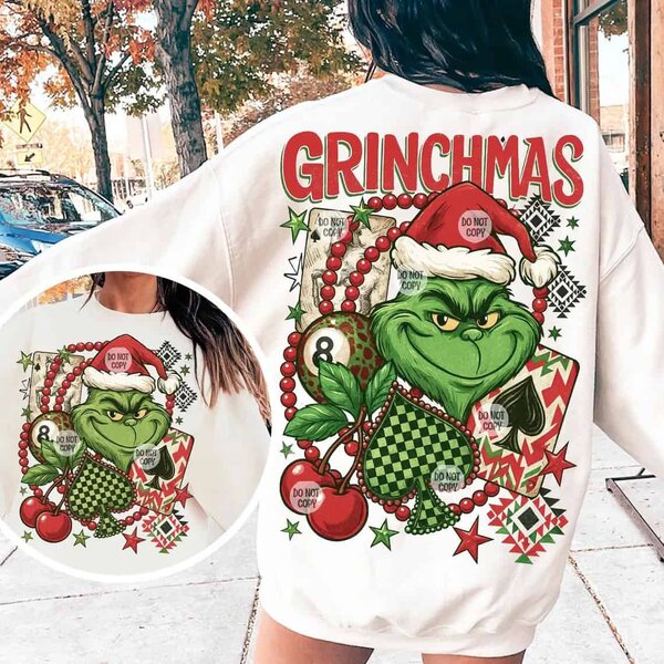 Grinchmas Santa Hat Funny Green Grinch Christmas Ornament Back & Front Design