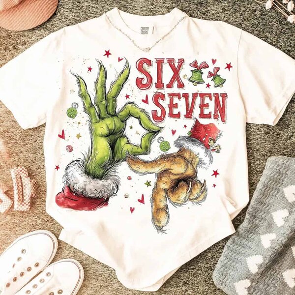 Six Seven Grinch Fingers Funny Hand Sign Christmas Humor Design