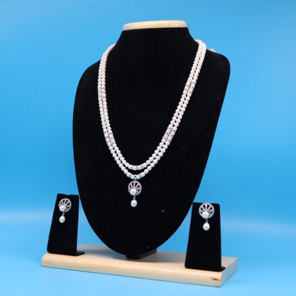 Alternative view of Double Line Pearl Necklace With Pendant