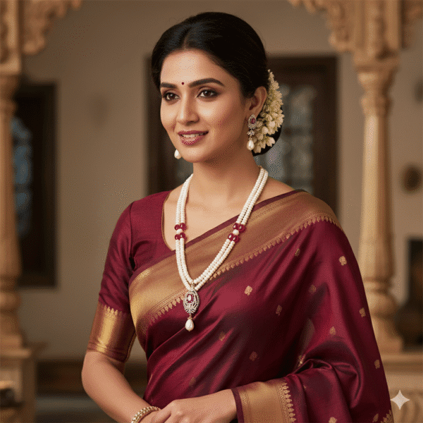 Double Layer Ruby Pendant Pearl Necklace