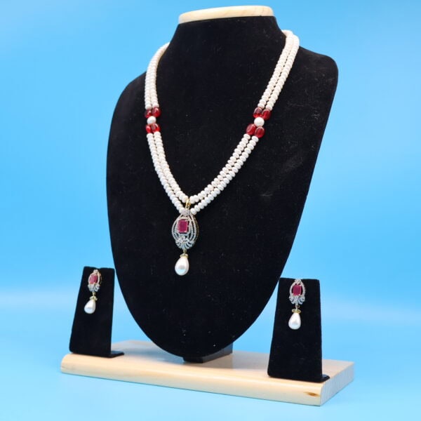 Alternative view of Double Layer Ruby Pendant Pearl Necklace