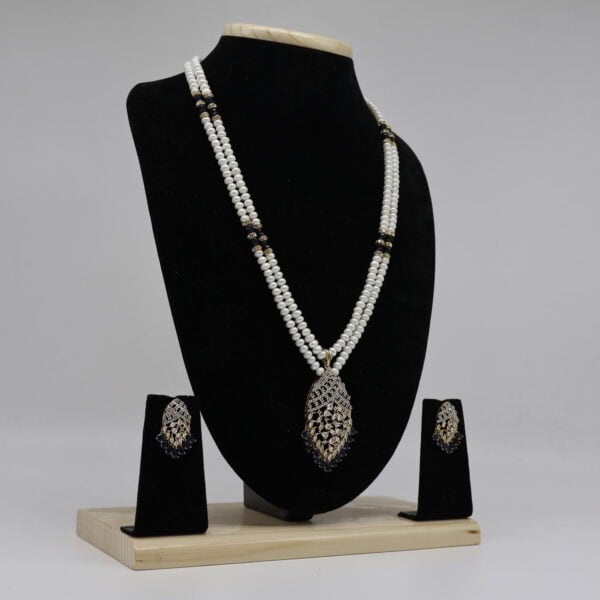 Alternative view of CZ Pendant Pearl long Necklace Set