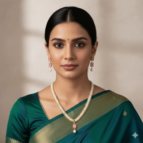 Pink CZ Stone Chandani Pearl Necklace