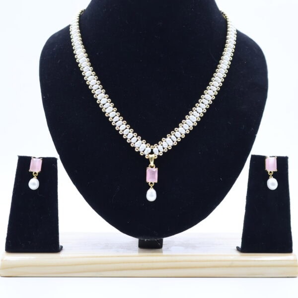 Alternative view of Pink CZ Stone Chandani Pearl Necklace