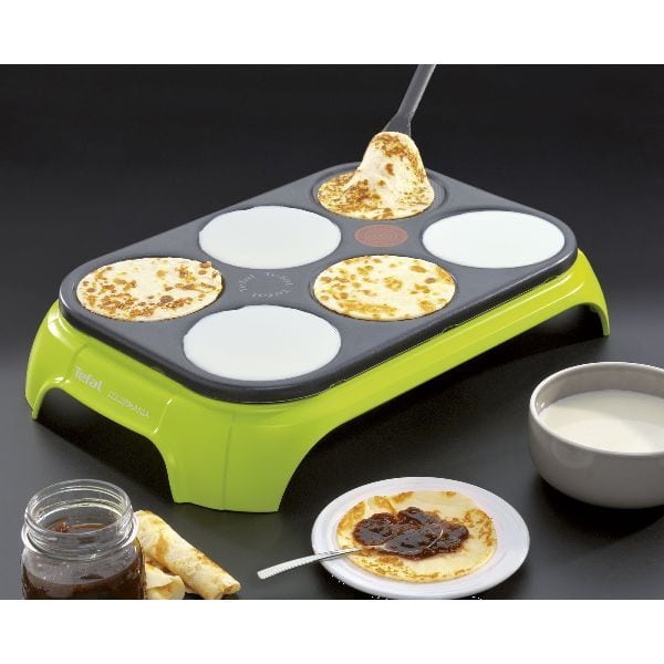 Crêpière électrique Tefal Crêp'Party PY5593 - Vue de dessus avec 6 empreintes antiadhésives Colormania vert
