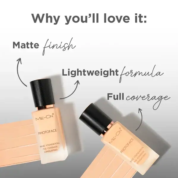 ME-ON Photoface Base Foundation – High-Definition Full Coverage Liquid Foundation for a Smooth, Matte Finish (30ml) - Image 4