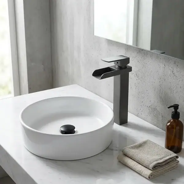 Combo Grifería Cascada Gris Monocontrol con Push Negro Mate - Imagen 2