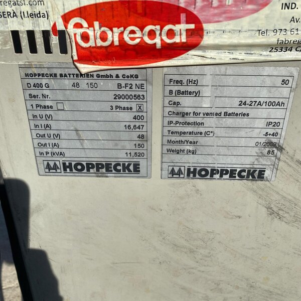 cargador de baterías hoppecke exact tron 48v 150a | trifásico para carretilla