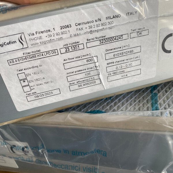 filtros hepa sagicofim h14 – modelo ab 610x610x68 h14 lpd dg