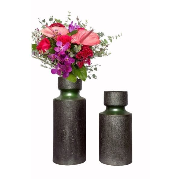 Textured Black & Green Flower Vase Set-set of 2