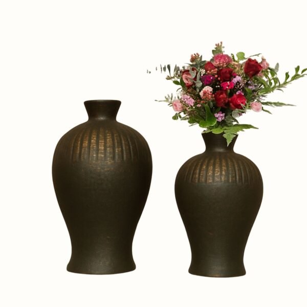 Antique Bronze Textured Flower Vase Set – Set of 2