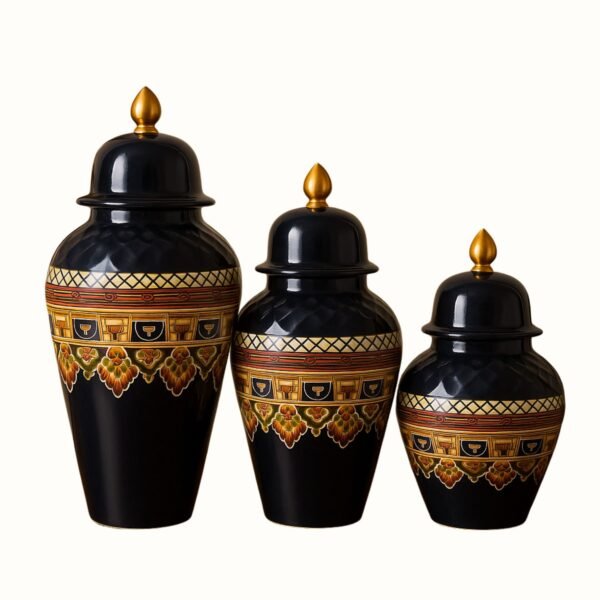 Elegant Iron Ginger Jar with Traditional Pattern & Decorative Lid