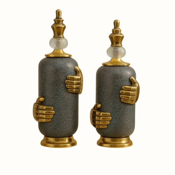 Designer Embrace-Themed Decorative Jar Set with Gold Detailing – Set of 2