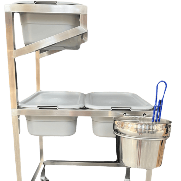 Quality Industries Breading Table with Swivel Casters, 33"x 27"x 57", No Motor, Heavy Duty, Stainless Steel Workstation - Commercial Fried Chicken Breading Station for Optimal Food Prep