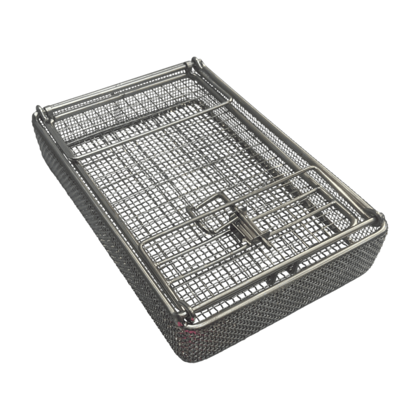 Parts Washing Basket, Stainless Steel, Two Hangers, Bolt Latch, 225x150x38 mm, (9"x6"x1.5")
