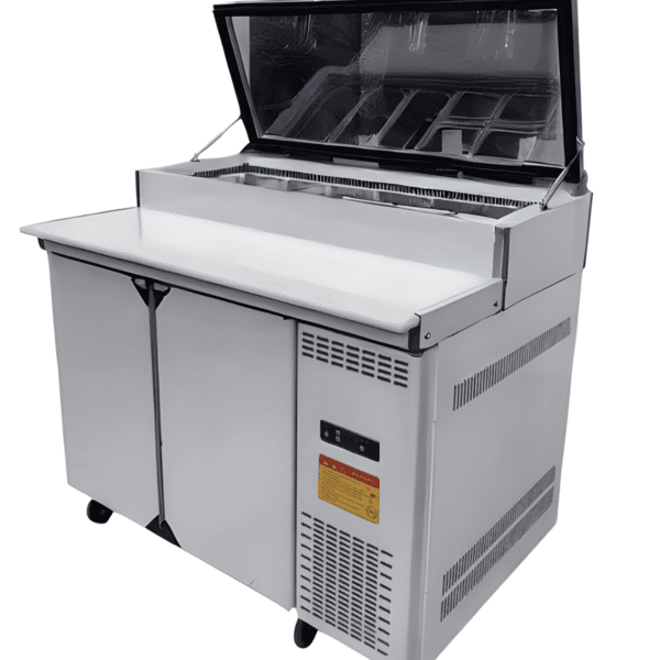Quality Industries 48" Stainless Steel Prep Table with Pan Storage and Cutting Board