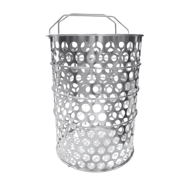 Basket, Stainless Steel, 23mm Side Round Holes, 10mm Bottom Holes, 282mm Diameter, 400mm Height, with Handles - Image 4