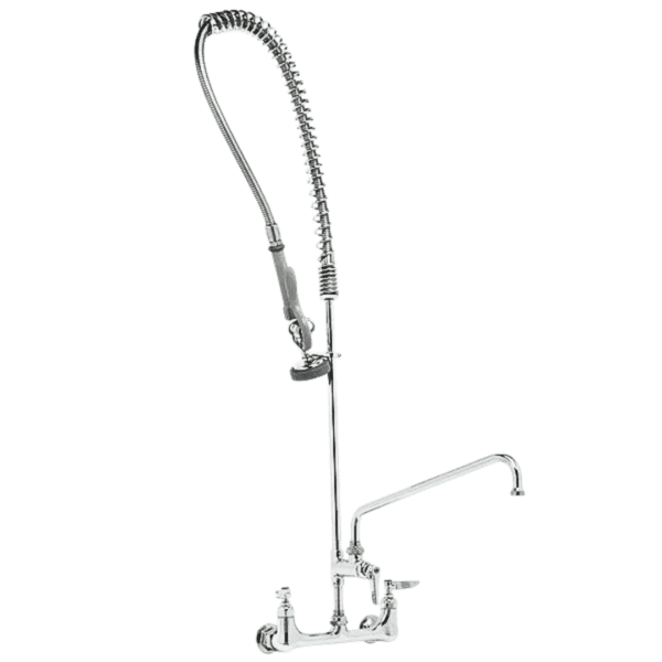 Wall-Mounted Pre-Rinse Unit, Double Warm Faucet, 37.5" High, 44" Hose
