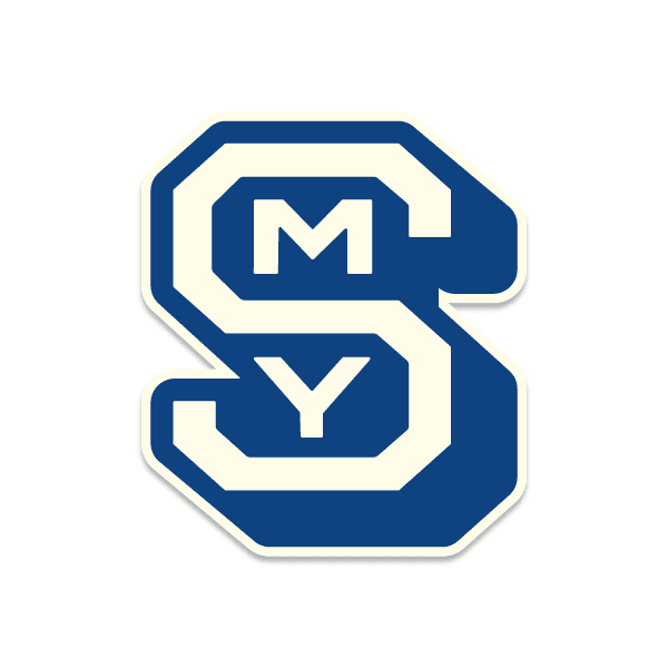 Vintage-inspired SMY sticker featuring bold white lettering on a blue background, representing Smyrna, Georgia pride—perfect for laptops, water bottles, and more"