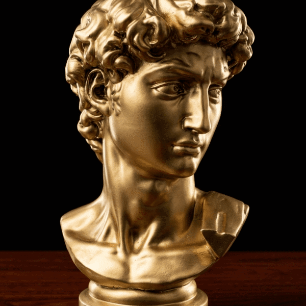Escultura premium Busto de David de Miguel Ángel en acabado Oro Imperial.