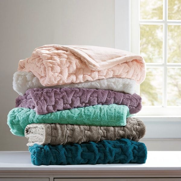 Madison Park Ruched Mink Faux Fur Throw