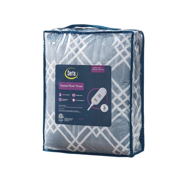 Serta Geometric Printed Plush To Sherpa Heated Throw - Image 4