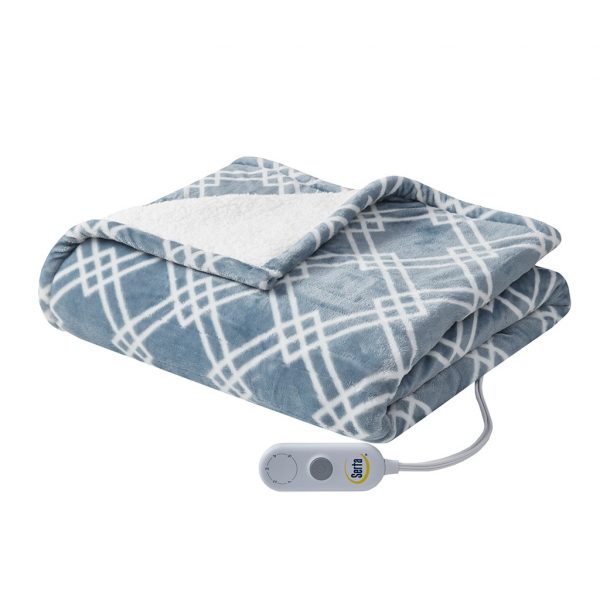 Serta Geometric Printed Plush To Sherpa Heated Throw - Image 5