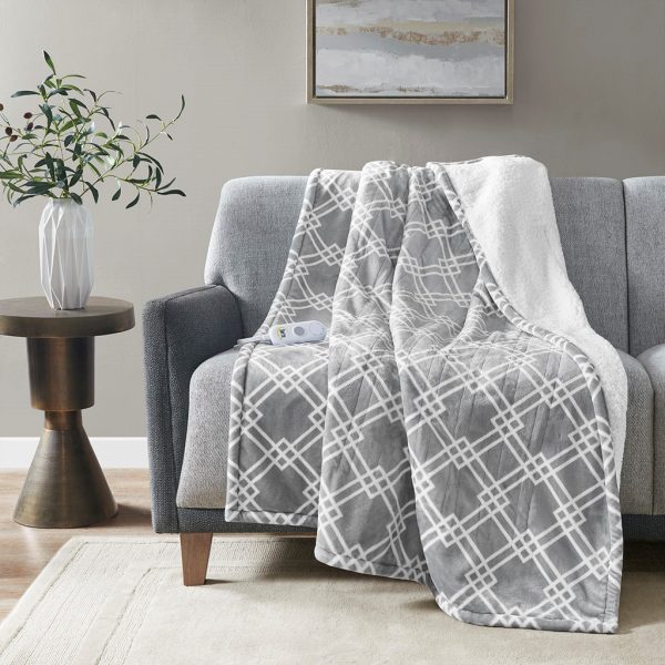 Serta Geometric Printed Plush To Sherpa Heated Throw - Image 7
