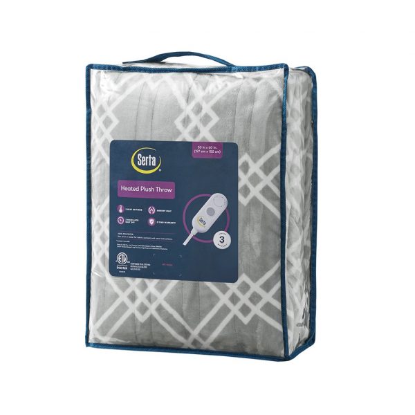 Serta Geometric Printed Plush To Sherpa Heated Throw - Image 8