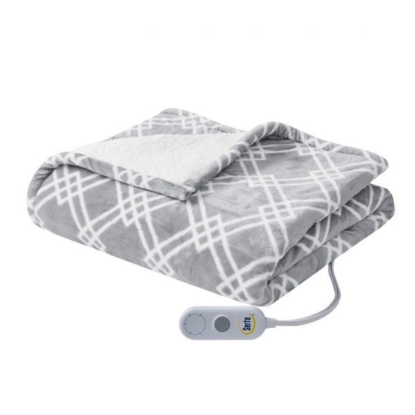 Serta Geometric Printed Plush To Sherpa Heated Throw - Image 9