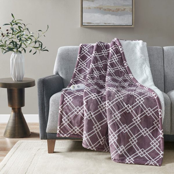 Serta Geometric Printed Plush To Sherpa Heated Throw - Image 11