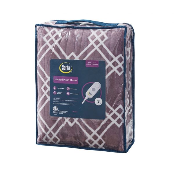 Serta Geometric Printed Plush To Sherpa Heated Throw - Image 12