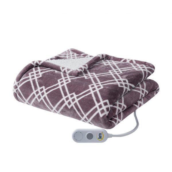 Serta Geometric Printed Plush To Sherpa Heated Throw - Image 13