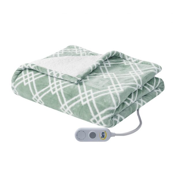 Serta Geometric Printed Plush To Sherpa Heated Throw - Image 17
