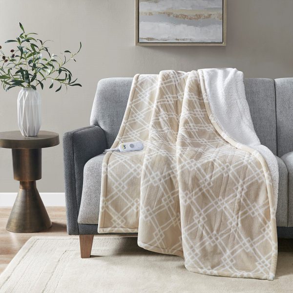 Serta Geometric Printed Plush To Sherpa Heated Throw - Image 19