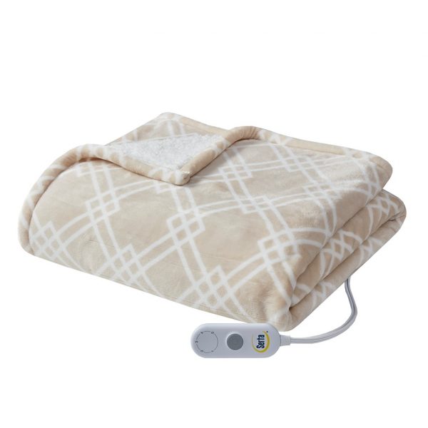 Serta Geometric Printed Plush To Sherpa Heated Throw - Image 21