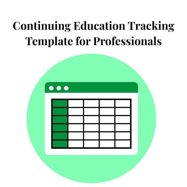 Continuing Education Tracking Template for Professionals: spreadsheet-like calendar icon with green accents suitable for therapy education resources.