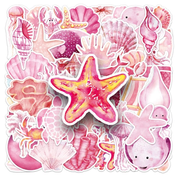 17555957390500 50pcs Pink marine life themed stickers