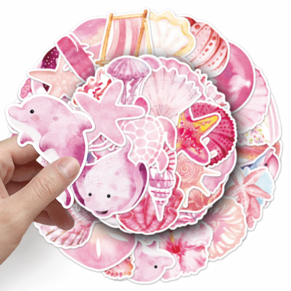 17555957393711 50pcs Pink marine life themed stickers