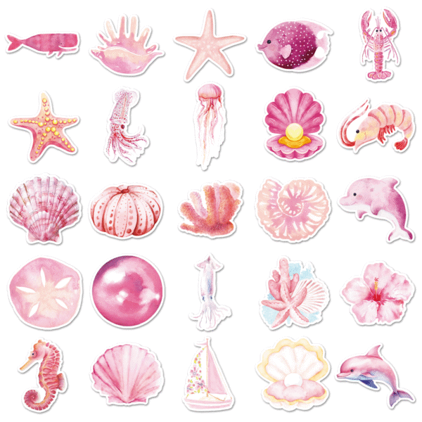 17555957404164 50pcs Pink marine life themed stickers