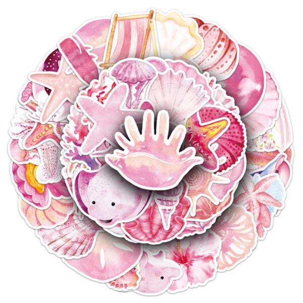 17555957417385 50pcs Pink marine life themed stickers