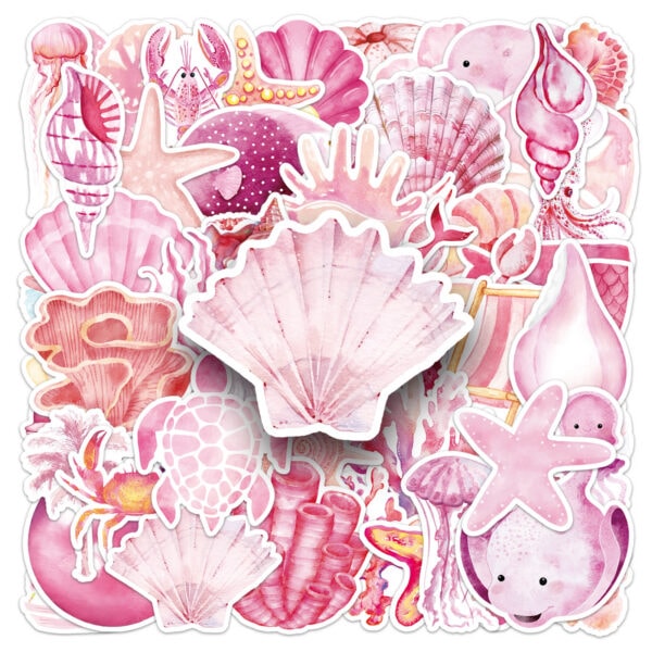 17555957428926 50pcs Pink marine life themed stickers