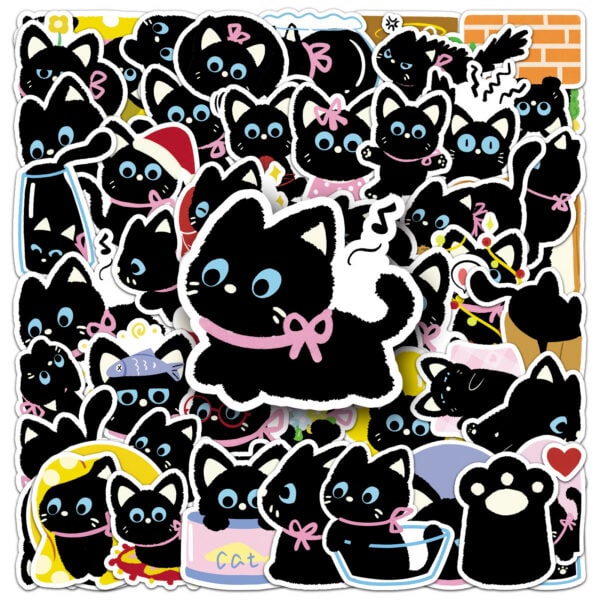 3 50pcs Cartoon Bow Black Cat Themed Stickers
