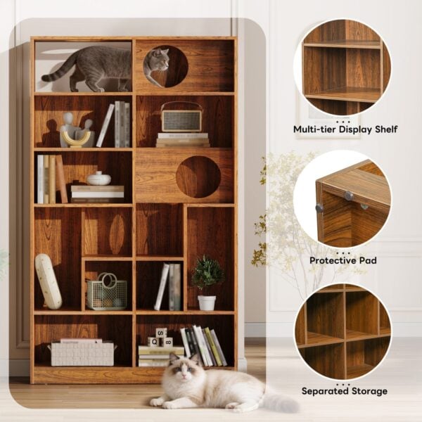multi tier cat furniture with shelves for storage and display