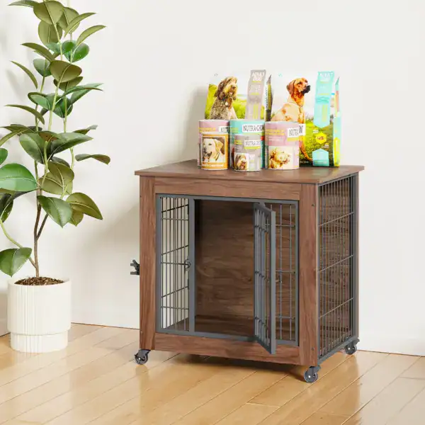 14 indoor dog crate with wheels and lockable design