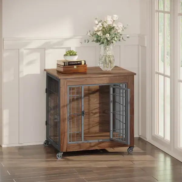16-1 Dog Crate Furniture with Wheels for Small Dogs